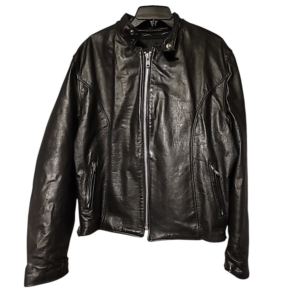All American Rider Men Black Leather Motorcycle Jacket Cafe Racer Made in USA 46
